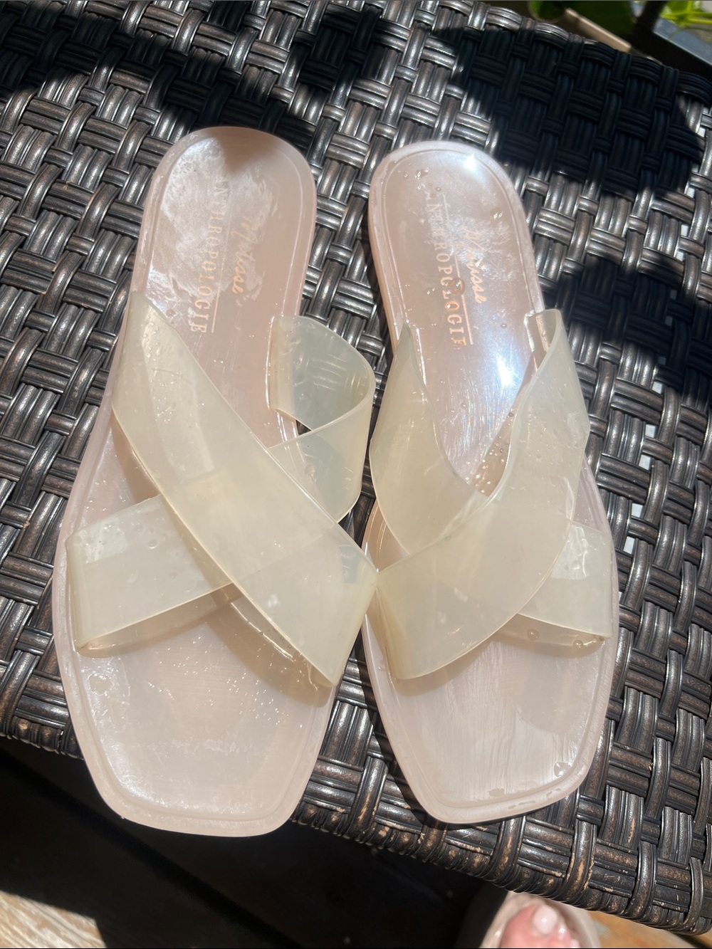 Anthropologie Pale Pink Jelly Slide Sandals with Clear Cross Straps - Picture 2 of 10